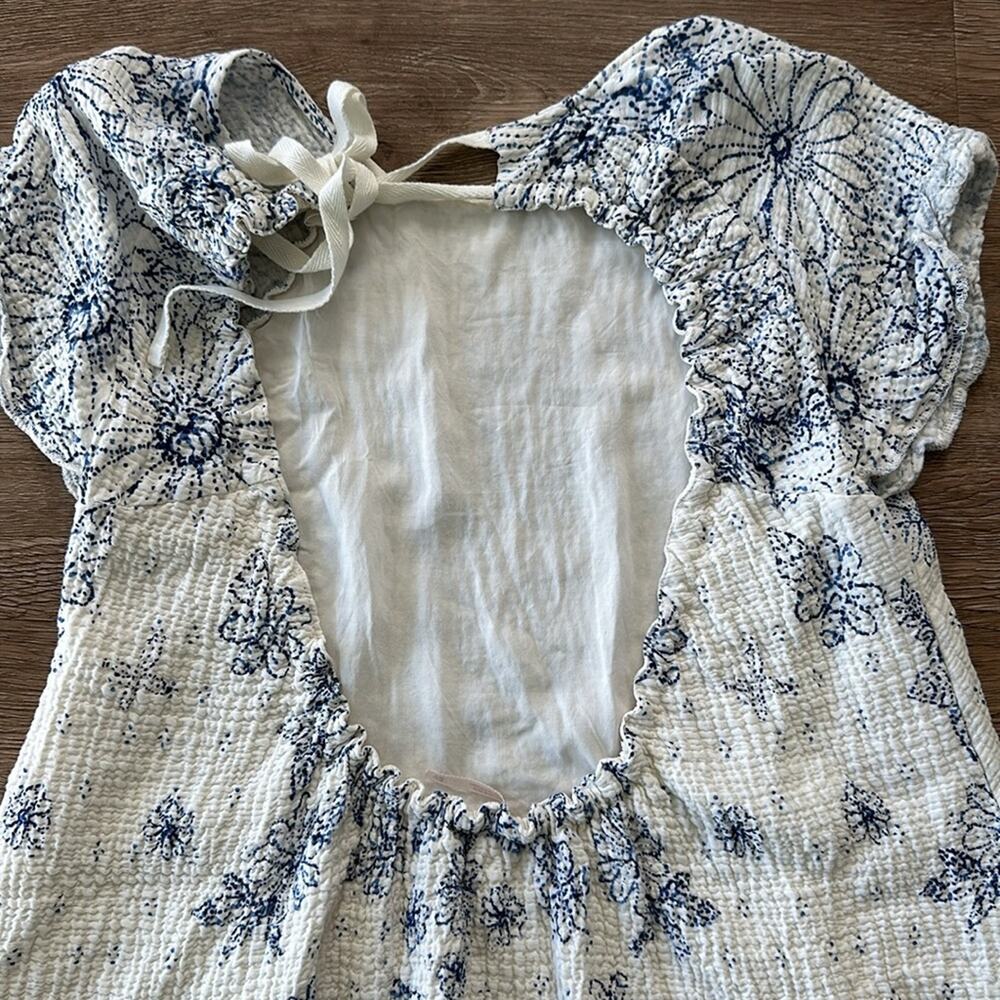 Free People Pinwheel Open Back Swing Mini Dress Blue & White Floral XS‎ Lined - Picture 6 of 6